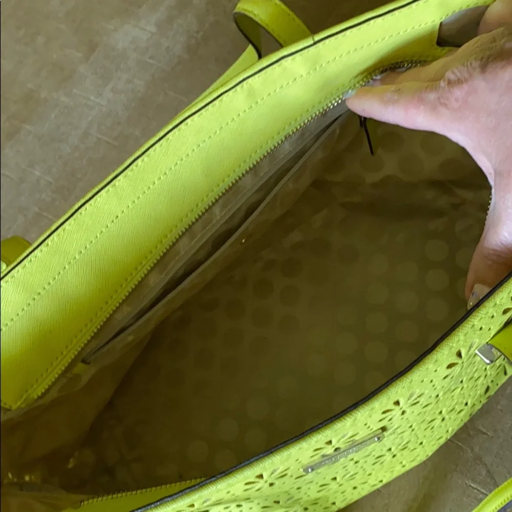 kate spade lime green laser-cut tote with matching wallet